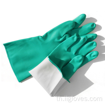 ถุงมือยางอุตสาหกรรมที่ทนต่อการกัดกร่อนสีเขียว